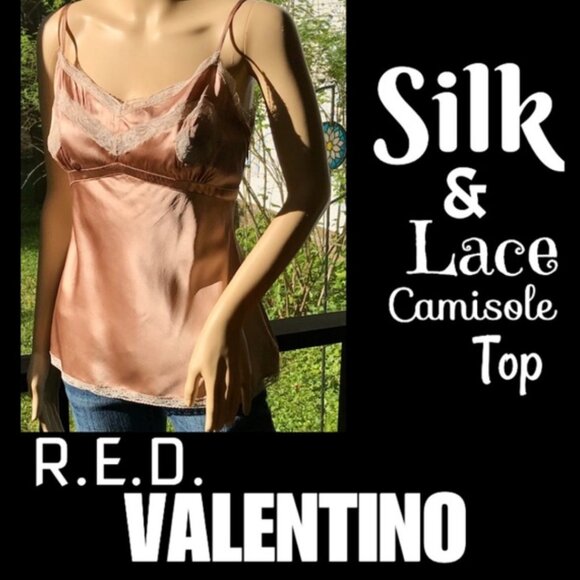 RED Valentino Tops - ▪️RED Valentino▪️Rose Peach & Ivory Silk & Antique Lace Satin Camisole Top